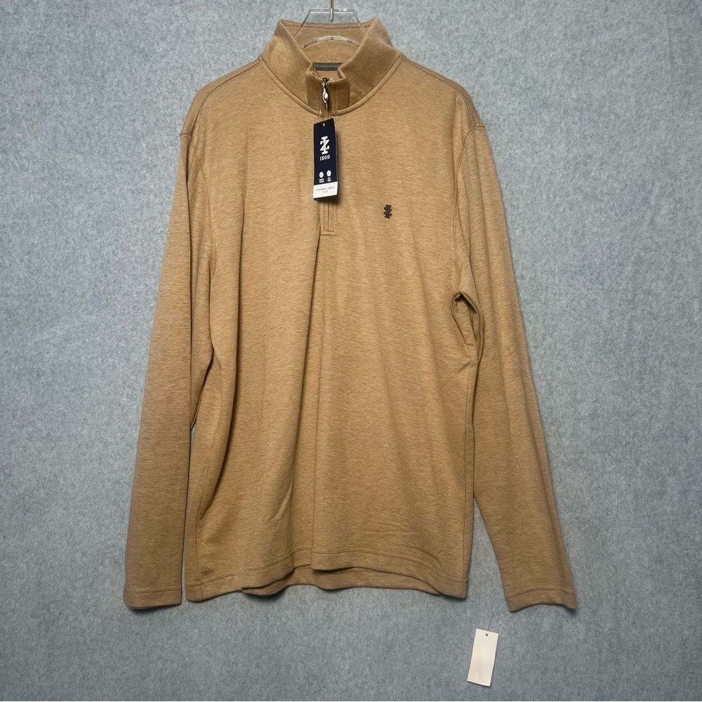 IZOD Luxury Classic Mens Tan Quarter-Zip Pullover NWT Size M - Picture 1 of 7